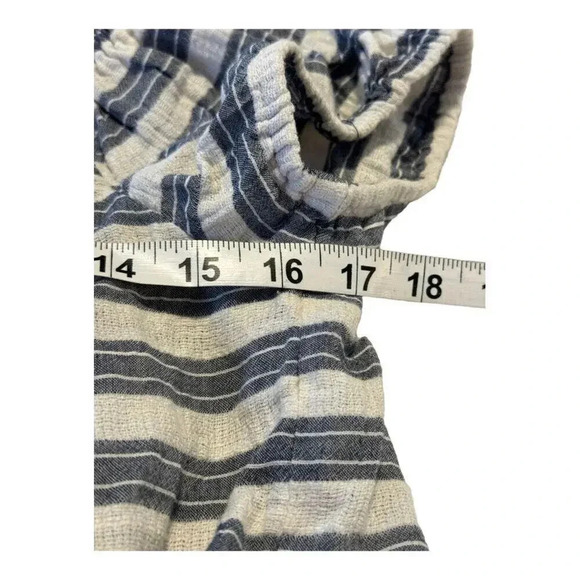 Aerie Size Medium Gray/Blue White Stripe Crop Top On/Off Shoulder Puff Sleeve - Picture 4 of 6